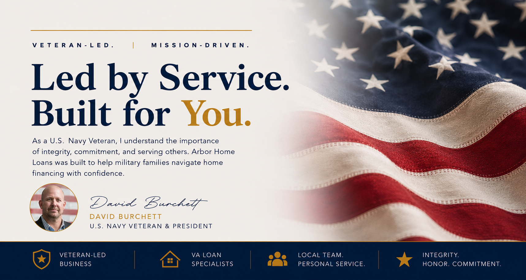 Veteran-led, mission-driven Arbor Home Loans banner